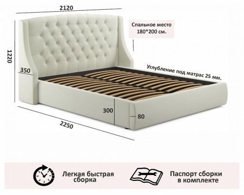 Кровать двуспальная Стефани с матрасом PROMO B COCOS 2000x1800