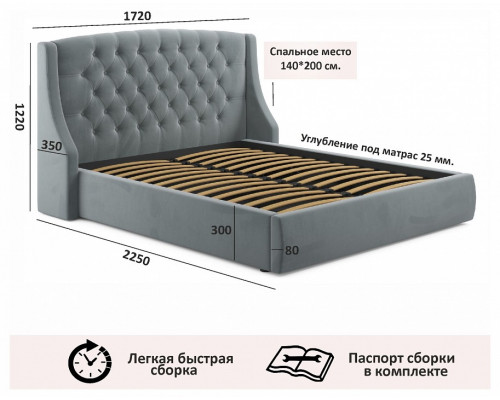 Кровать полутораспальная Стефани с матрасом АСТРА 2000x1400