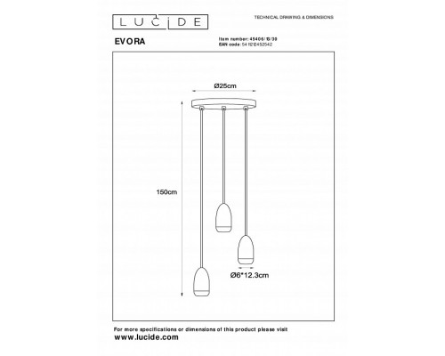 Подвесной светильник Lucide Evora 45406/13/30