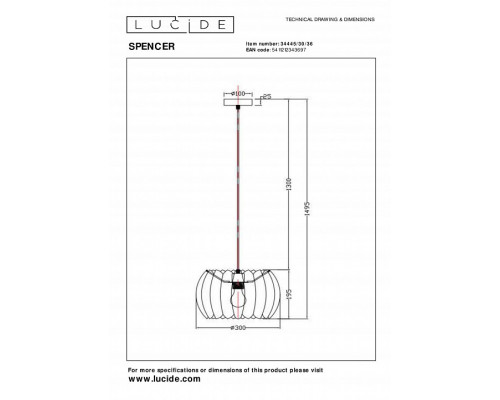 Подвесной светильник Lucide Spencer 34445/30/36