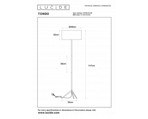 Торшер Lucide Tondo 45790/81/30