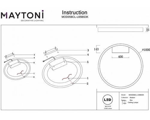 Накладной светильник Maytoni Rim MOD058CL-L65BS3K