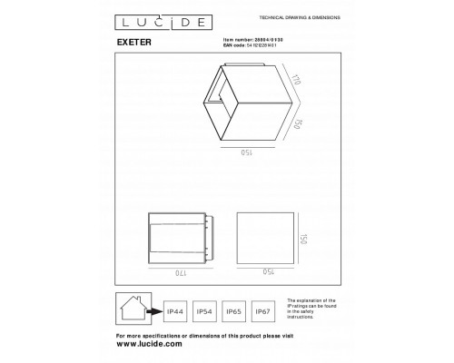 Накладной светильник Lucide Exeter 28804/01/30