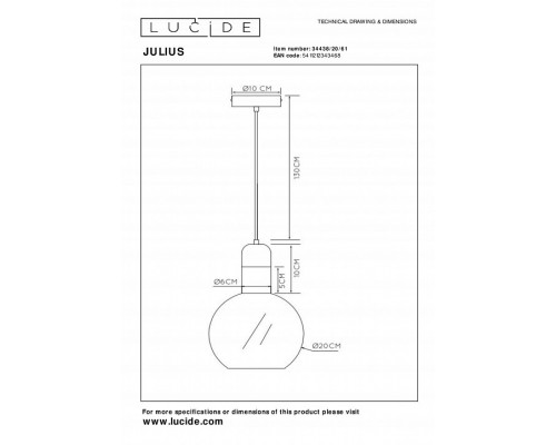 Подвесной светильник Lucide Julius 34438/20/61