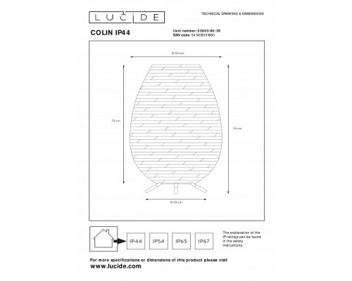 Торшер Lucide Colin IP44 03843/80/30