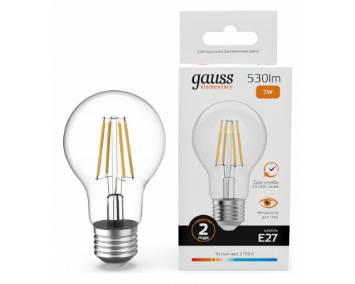 Лампа светодиодная Gauss Filament Elementary E27 7Вт 2700K 22217