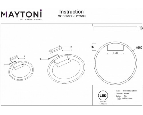 Накладной светильник Maytoni Rim MOD058CL-L25W3K