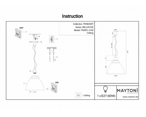 Подвесной светильник Maytoni Bellevue P535PL-01W