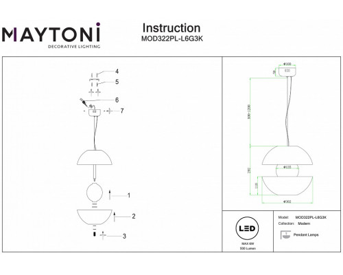 Подвесной светильник Maytoni Rebel MOD322PL-L6G3K