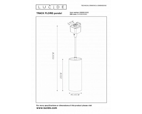 Подвесной светильник Lucide Track Floris Pendel 09955/01/02