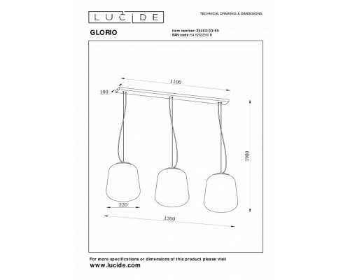 Подвесной светильник Lucide Glorio 25402/03/65
