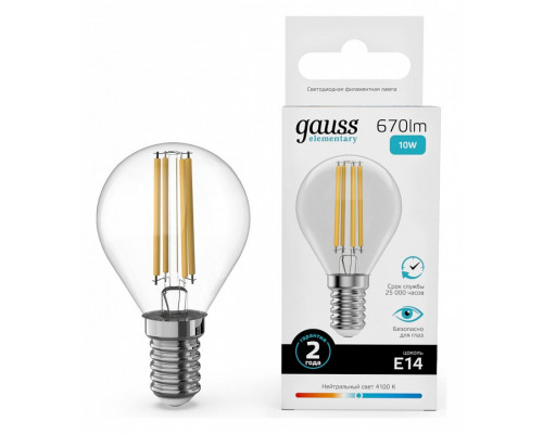 Лампа светодиодная Gauss Filament Elementary E14 10Вт 4100K 52120