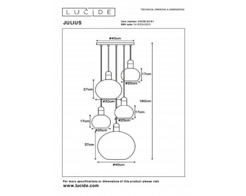 Подвесной светильник Lucide Julius 34438/05/61
