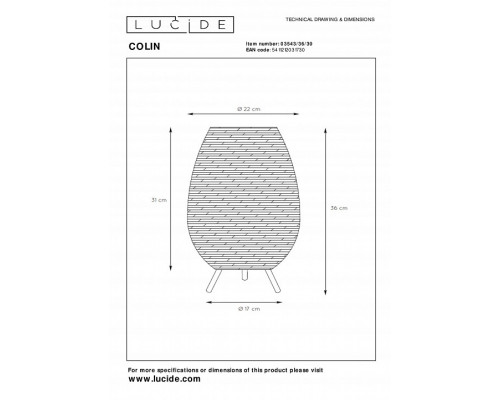 Настольная лампа декоративная Lucide Colin 03543/36/30