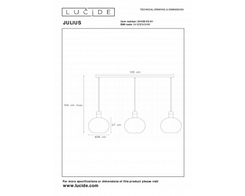 Подвесной светильник Lucide Julius 34438/03/61