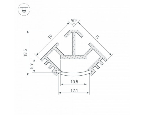 Профиль накладной угловой внутренний Arlight T45-2000 (CT) ANOD 016942