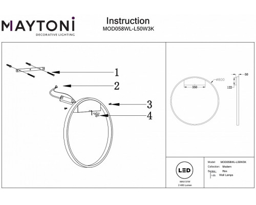 Накладной светильник Maytoni Rim MOD058WL-L50W3K