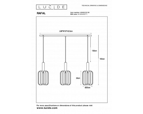 Подвесной светильник Lucide Rafal 45492/03/36