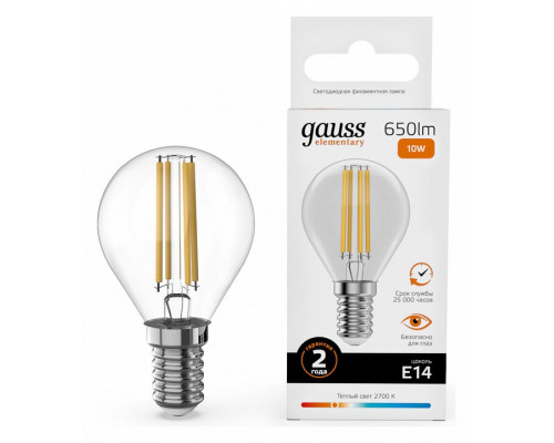 Лампа светодиодная Gauss Filament Elementary E14 10Вт 2700K 52110