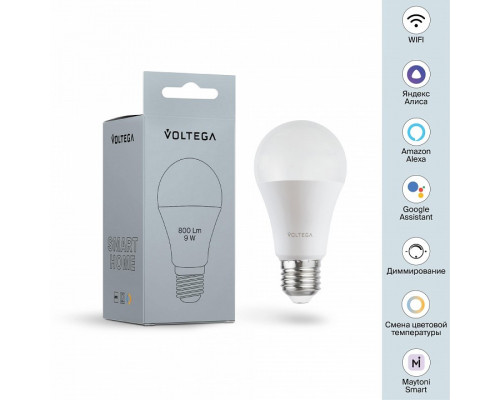 Лампа светодиодная с управлением через Wi-Fi Voltega Wi-Fi bulbs E27 9Вт 2700-6500K 2429