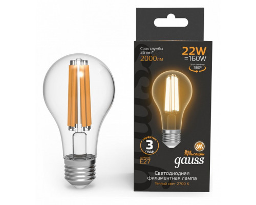 Лампа светодиодная Gauss Filament E27 22Вт 2700K 102902122