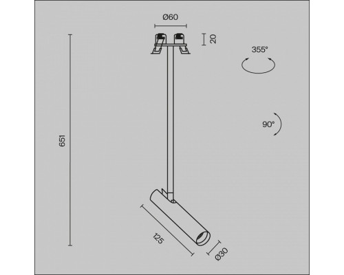 Встраиваемый светильник на штанге Maytoni Focus T P141RS-L125-6W3K-B