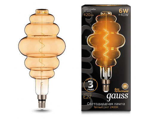 Лампа светодиодная Gauss LED Vintage Filament Flexible E27 6Вт 2400K 158802006