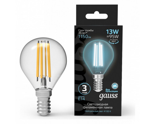 Лампа светодиодная Gauss Filament E14 13Вт 4100K 105801213