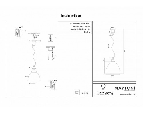 Подвесной светильник Maytoni Bellevue P534PL-01B