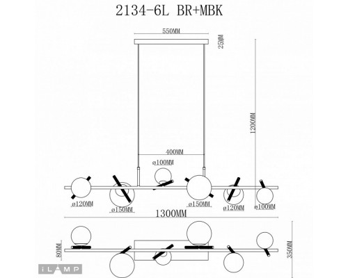 Подвесной светильник iLamp Golden 2134-6L BR+MBK