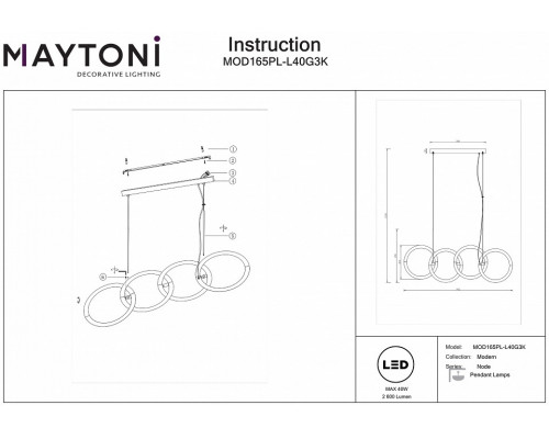 Подвесной светильник Maytoni Node MOD165PL-L40G3K