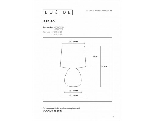 Настольная лампа декоративная Lucide Marmo 47508/81/30