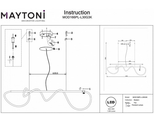 Подвесной светильник Maytoni Tau MOD166PL-L30G3K