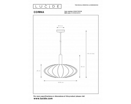 Подвесной светильник Lucide Corina 03447/52/30