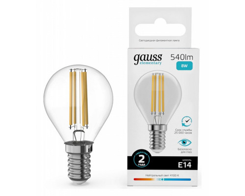 Лампа светодиодная Gauss Filament Elementary E14 8Вт 4100K 52128