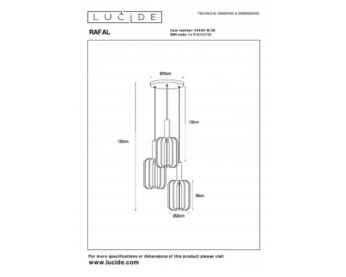 Подвесной светильник Lucide Rafal 45492/13/36