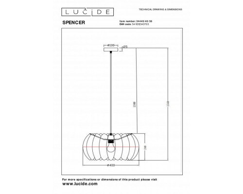 Подвесной светильник Lucide Spencer 34445/40/30