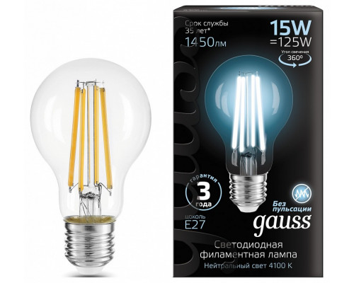 Лампа светодиодная Gauss Filament E27 15Вт 4100K 102902215