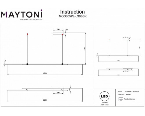 Подвесной светильник Maytoni Halo MOD005PL-L36BSK