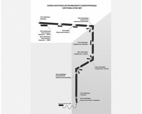 Соединитель угловой L-образный для треков накладных Italline Atom IT012-5034 black