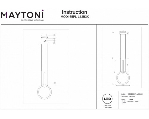 Подвесной светильник Maytoni Node MOD165PL-L18B3K