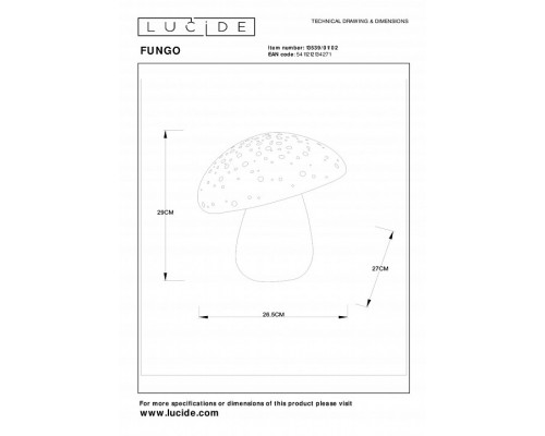 Настольная лампа декоративная Lucide Fungo 13539/01/02