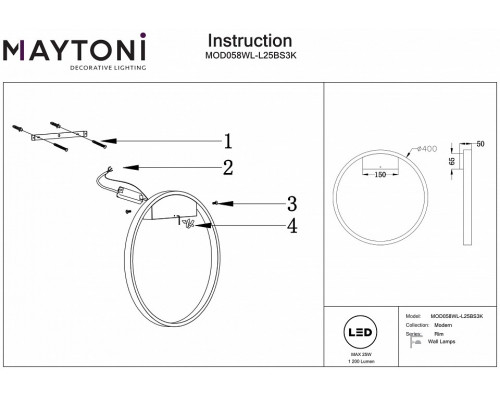 Накладной светильник Maytoni Rim MOD058WL-L25BS3K