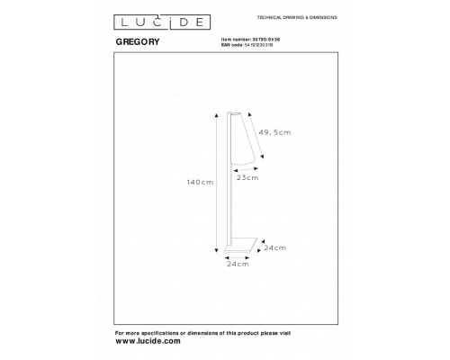 Торшер Lucide Gregory 30795/81/38