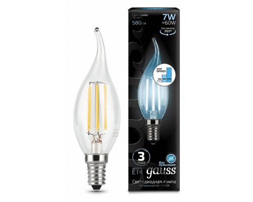 Лампа светодиодная Gauss LED Filament Candle tailed E14 7Вт 4100K 104801207-S