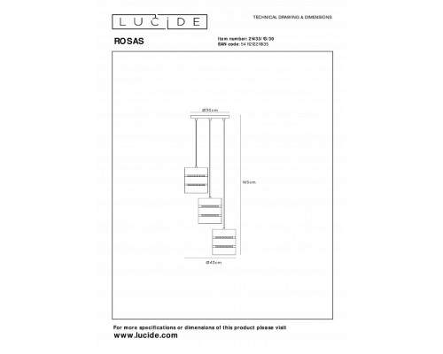 Подвесной светильник Lucide Rosas 21433/13/30