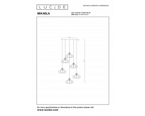 Подвесной светильник Lucide Mikaela 73400/16/30